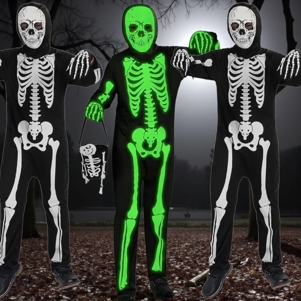 Glow in Dark Skeleton Costume NWOT Small Halloween